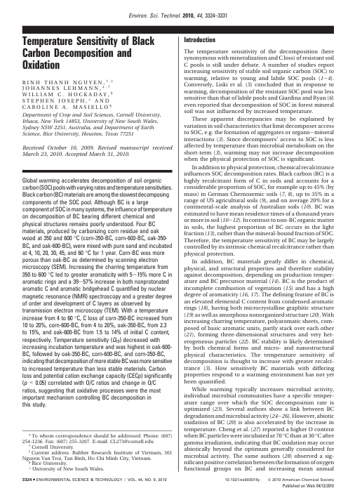 Temperature Sensitivity of Black Carbon Decomposition and Oxidation