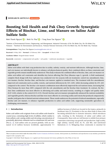 Boosting Soil Health and Pak Choy Growth: Synergistic Effects of Biochar, Lime, and Manure on Saline Acid-Sulfate Soils