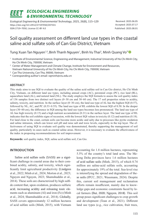 Soil quality assessment on different land use types in the coastal saline acid sulfate soils of Can Gio District, Vietnam