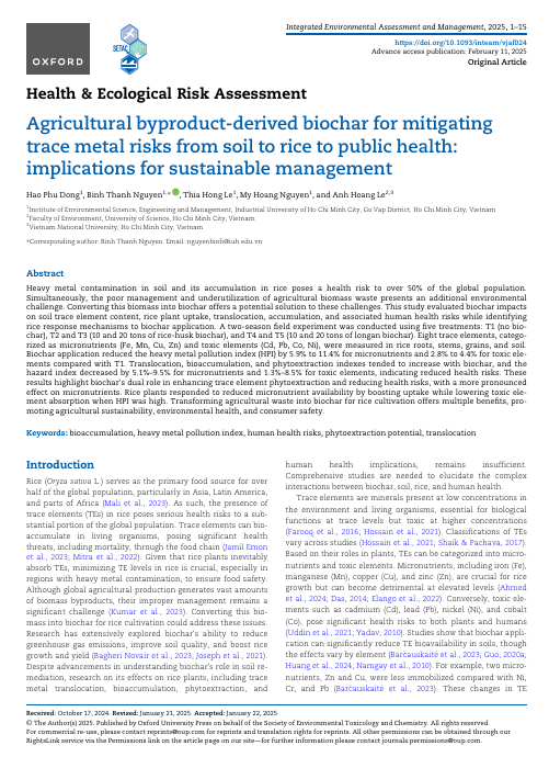 Agricultural byproduct-derived biochar for mitigating trace metal risks from soil to rice to public health: implications for sustainable management