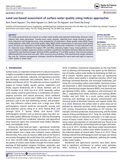 Land use-based assessment of surface-water quality using indices approaches