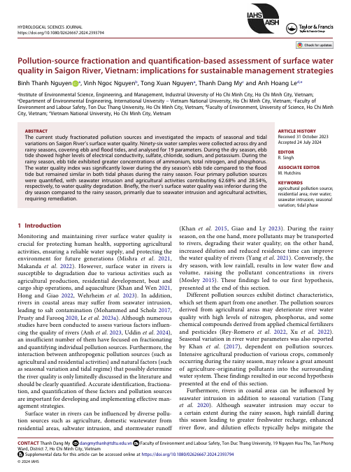 Pollution-source fractionation and quantification based assessment of surface water quality in Saigon River, Vietnam: implications for sustainable management strategies