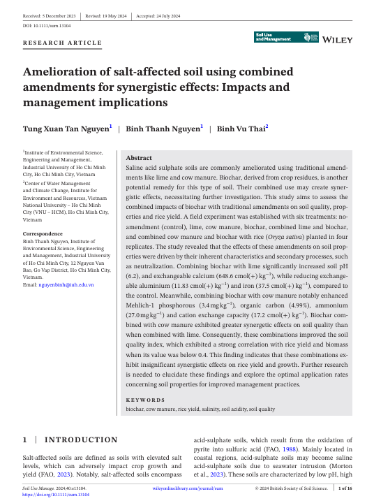 Amelioration of salt-affected soil using combined amendments for synergistic effects: Impacts and management implications