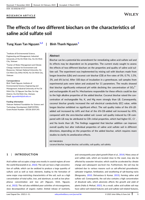 The effects of two different biochars on the characteristics of saline acid sulfate soil