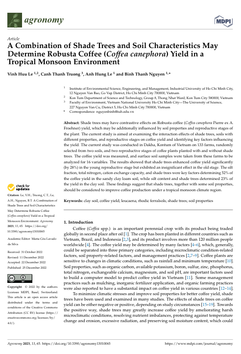 A Combination of Shade Trees and Soil Characteristics May Determine Robusta Coffee (Coffea canephora) Yield in a Tropical Monsoon Environment