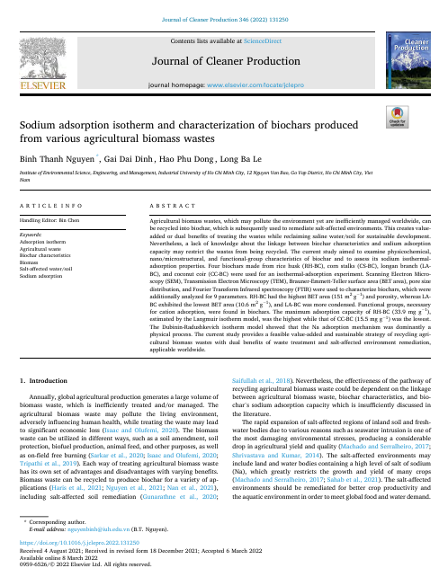 Sodium adsorption isotherm and characterization of biochars produced  from various agricultural biomass wastes