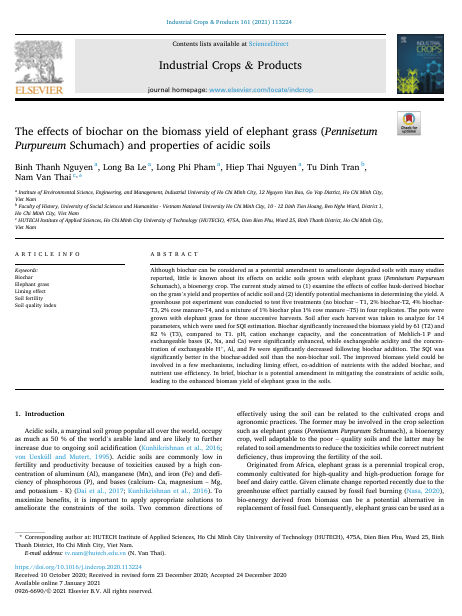The effects of biochar on the biomass yield of elephant grass (Pennisetum Purpureum Schumach) and properties of acidic soils