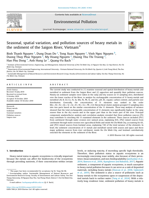 Seasonal, spatial variation, and pollution sources of heavy metals in the sediment of the Saigon River, Vietnam