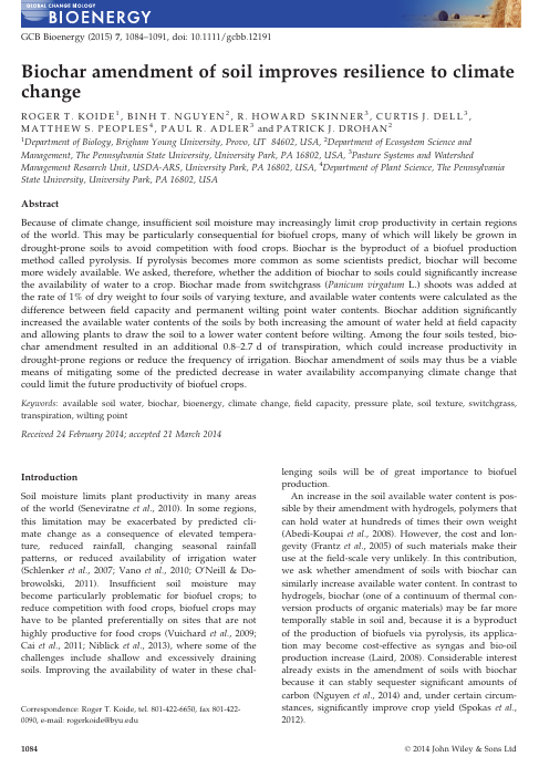 Biochar amendment of soil improves resilience to climate change